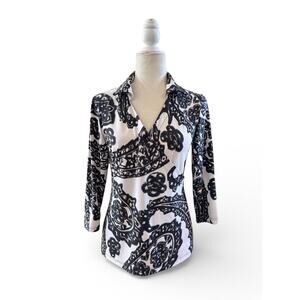 Chicos Women's Black & White Paisley Print 3/4 Sleeve Blouse Size 0 US / Size 4